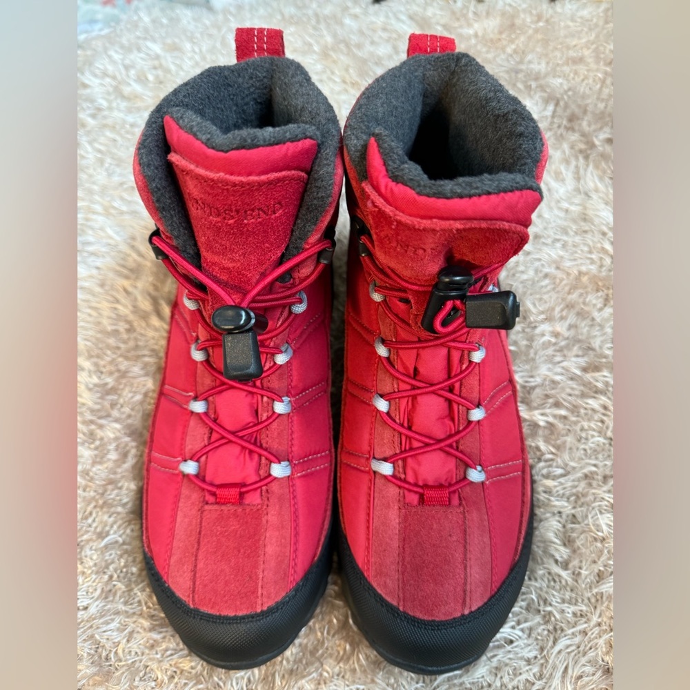 Lands End red leather and fabric snow boots. Size 7B